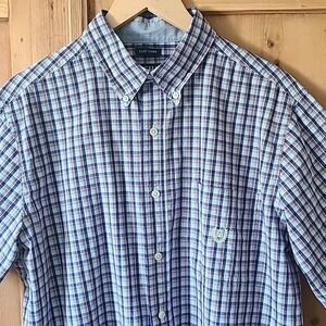 Chaps easy care button down men's Shirt short sleeve plaid Size Large